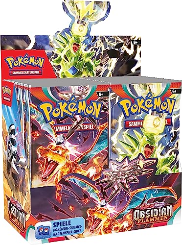 Pokémon-Sammelkartenspiel: Boosterpack-Display-Box Karmesin & Purpur – Obsidianflammen (36 Boosterpacks)