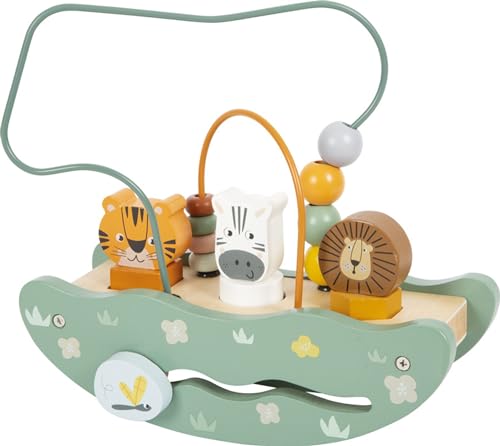 Small Foot Motorikschleife mit Wippe „Safari“, Holzspielzeug ab 12 Monaten, Tiger, Zebra und Löwe, Motorikschleifen und -würfel