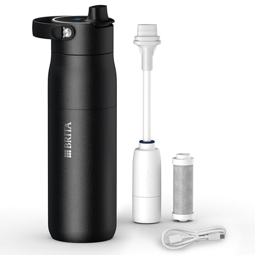 BRITA LARQ iQ Digitale Filter Trinkflasche schwarz (680 ml) mit Hydration Tracking, Aktivkohle Wasserfilter & UV-C-Technologie – neutralisiert 99,99% Bakterien, spülmaschinengeeignet, isoliert bis zu 24h kalt