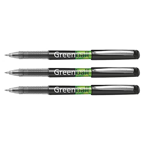 Pilot Greenball BEGREEN, Tintenroller mit 0,5 mm Edelstahlspitze, schwarz, auswechselbare Mine und geriffelte Griffzone