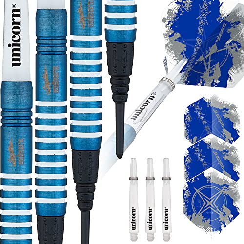 Unicorn Soft Tip Darts Silver Star Gary Anderson Dartpfeile mit weicher Spitze, blau, 19 g, empfohlen von Weltmeister Gary Anderson