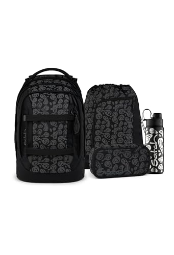 Satch Pack Set 4-teilig, ergonomischer Schulrucksack mit 30L Stauraum, Schlamperbox, Trinkflasche und Sportbeutel für die 5. Klasse