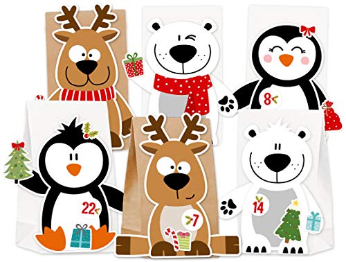 KuschelICH Adventskalender zum Befüllen Eisbär Rentier Pinguin - mit Stickern zum Gestalten und selber Basteln - wiederverwendbar X-Mas-Friends