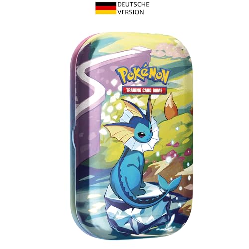 Pokémon Mini-Tin-Box Karmesin & Purpur – Prismatische Entwicklungen: Aquana (2 Boosterpacks & 1 Münze) - Fantastische Sammelkartenbox mit Aquana Illustration