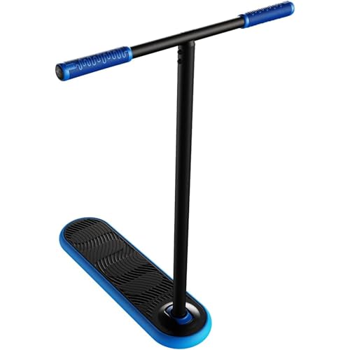 Indo Trampolin Scooter PRO V2, schwarzes-blaue Stunt-Scooter mit leichtem Schaumstoffdeck und Aluminumlenker für Fortgeschrittene