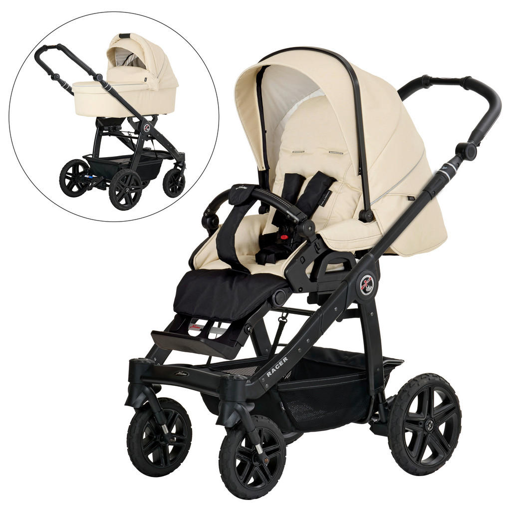 Hartan Kinderwagenset Racer GTS, Kombikinderwagen, hellgelb, 3-teilig, mit Feststellbremse, Federung, 5-Punkte-Gurt, Made in Germany