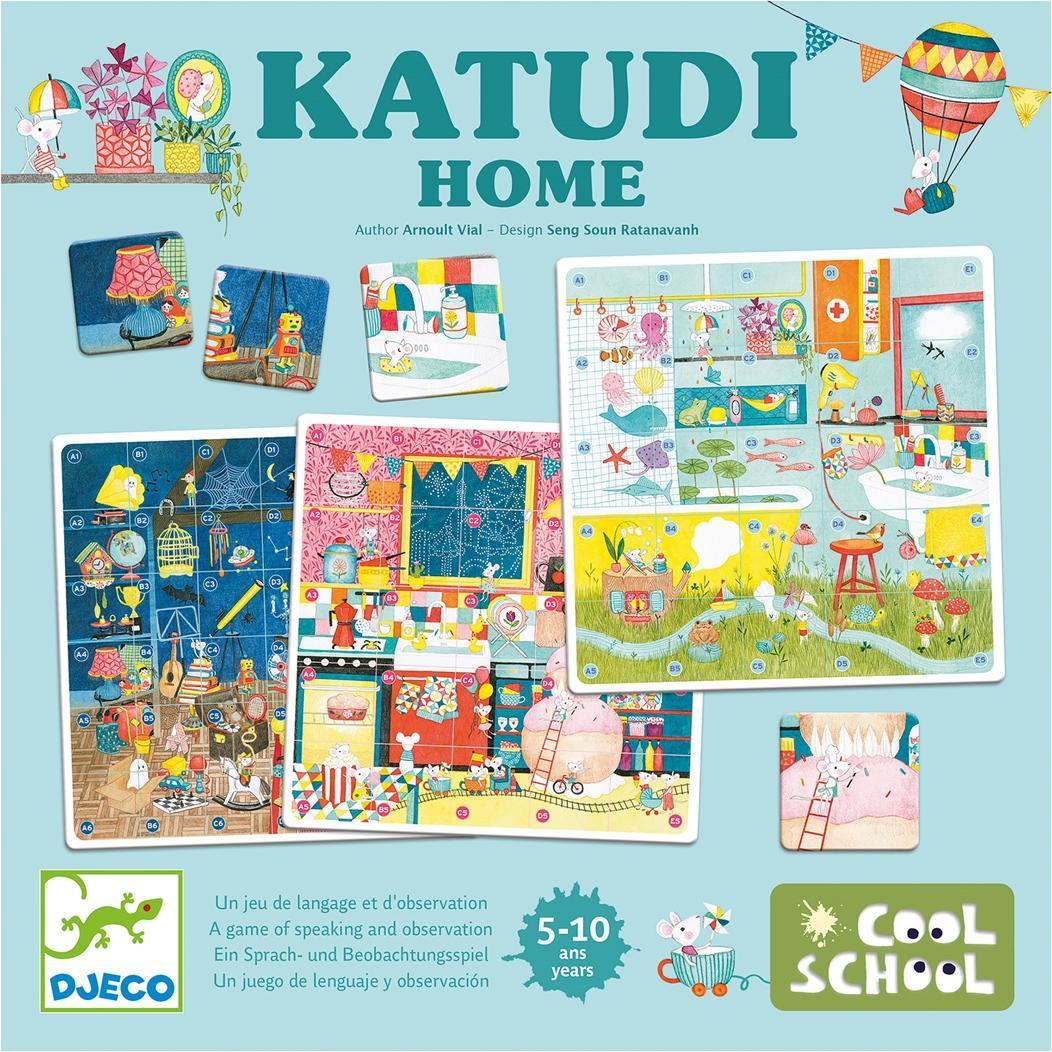 Djeco Katudi Home, Brettspiel zur Förderung von Sprache und Beobachtung, 9 Spielbretter und 86 FSC-zertifizierte Teile, 2 Schwierigkeitsstufen