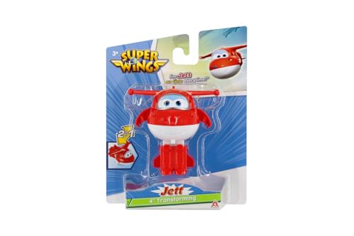 Super Wings Transformations-Flugzeug Jett, verwandelbares Spielzeug-Flugzeug und Roboterfigur in Weiß-Rot, ca. 12 cm groß aus stabilem Kunststoff