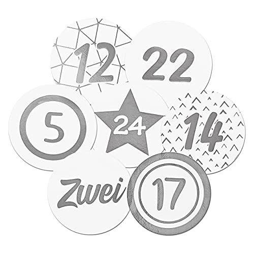 Frau WUNDERVoll Sticker 48 Adventskalenderzahlen für 2 Kalender weiß, silber, Ø 4 cm (48-tlg)