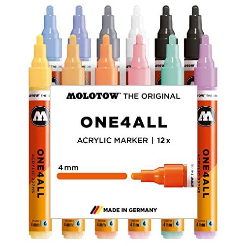Molotow One4All 227HS Acryl Marker Pastell-Kit (hochdeckend, permanent, UV-beständig) 12 Stück sortiert