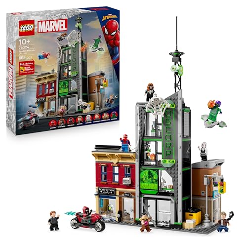 LEGO Marvel 76324, Spider-Man vs. Oscorp, 808-teiliges Action-Diorama für Kinder ab 10 Jahren mit drei detailreichen Gebäuden und transparenten Action-Stäben