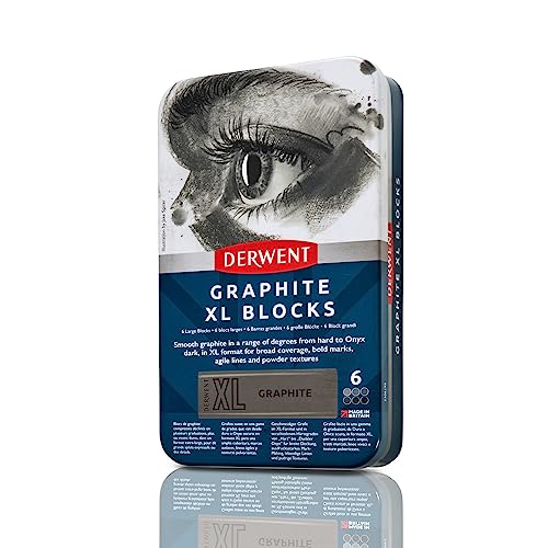Derwent Graphit XL Blöcke 6 Dosen, 6 Stück, 60 mm, extragroßer Block, wasserlöslich, ideal zum Skizzieren, Zeichnen und ausdrucksstarken Markierungen, professionelle Qualität, 2306195