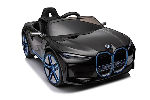 ES-TOYS Kinder Elektroauto BMW I4, MP3, Bluetooth, EVA-Reifen, Gurt, bis 6 km/h, schwarz