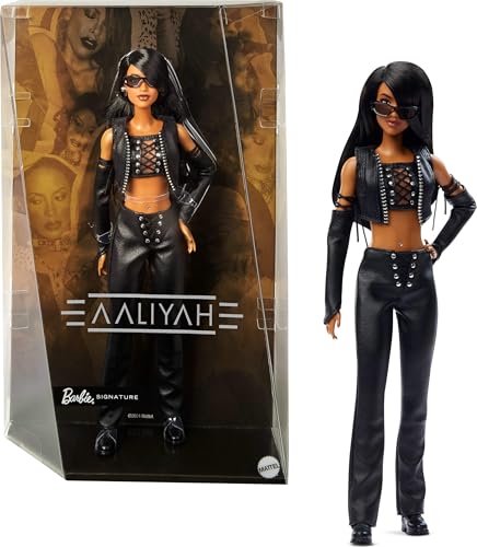 Barbie Anziehpuppe Signature Music Series - Aaliyah, schwarze Puppe im Outfit des Musikvideos "One in a Million" mit Puppenständer und Echtheitszertifikat