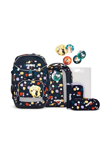 ergobag Schulranzen pack Set (6-tlg.), ergonomischer Schulrucksack mit Your-Size-System und individuellen Kletties aus recycelten PET-Flaschen
