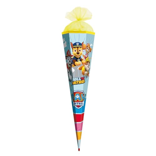 ROTH Schultüte groß Paw Patrol 85 cm, 6-eckig mit Tüllverschluss und ROT(H)-Spitze - Zuckertüte zum Schulanfang mit Chase, Marshall, Rubble und Skye