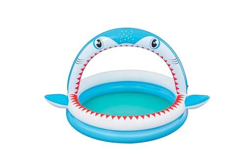 Bestway Planschbecken Sharktastic mit Wassersprinkler 163 x 127 x 92 cm, Kinderpool mit verspieltem Hai-Design
