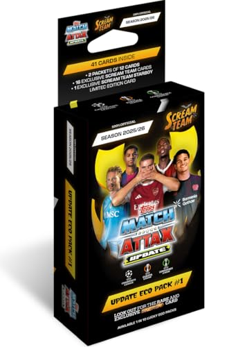Topps UEFA Champions League Match Attax 2025/26 Eco Pack Update "Scream Team", 16 exklusive Update-Karten, inklusive limitierter und Energy-Karte