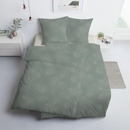 ESTELLA Mako-Satin Bettwäsche 135x200 Luan Mint Uni Waben Rauten 7919-520, 100% Baumwolle, supergekämmt, umweltfreundlich, Öko-Tex Standard 100