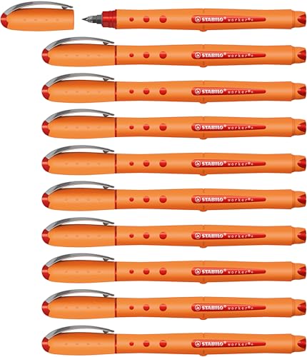 STABILO Rollerball-Stift Worker Fine, schwarz, 0,3 mm Strichstärke, mit Deckel und rutschfester Oberfläche, 10er Pack