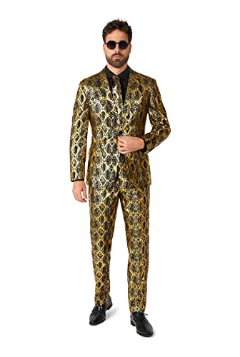 OppoSuits Shiny Snake (54), Kostüm mit Jacket, Hose und Krawatte im Schlangen-Muster, Slim-Fit Schnitt