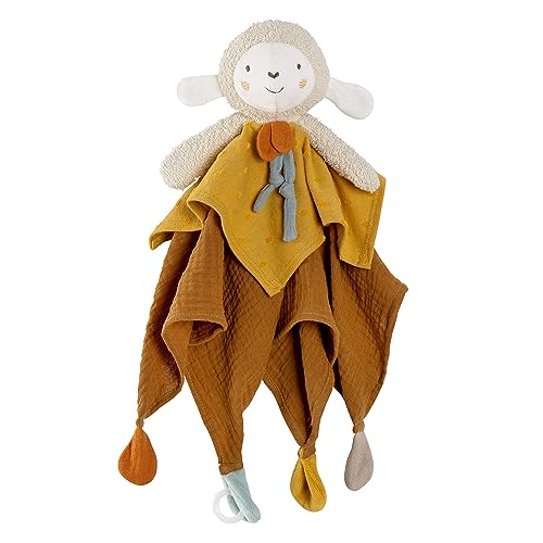 Fehn Schmusetuch Schaf fehnNATUR - Spielkamerad & Stofftier-Schnuffeltuch mit Baumwolle aus kontrolliert biologischem Anbau (kbA) mit Schnuller-Befestigung - für Babys & Kleinkinder ab 0+ Monaten