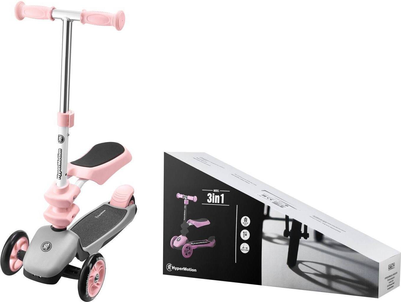 HyperMotion Kinder-Roller 3in1 mit Abnehmbarem Sitz in Rosa, Dreirad, Kick-Scooter, Laufrad - Faltbar