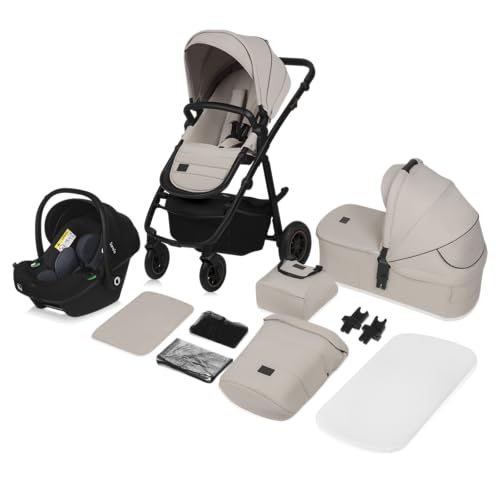 Lionelo AMBER PLUS 3-in-1 Kinderwagen, XL-Babywanne, Kindersitz, verstellbare Rückenlehne, große Geländeräder, XXL-Verdeck
