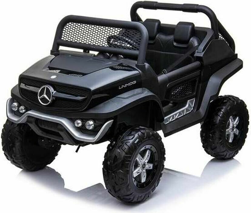 RunRunToys Mercedes Benz Unimog 12V Elektroauto Silber - Zweisitzer, LED-Scheinwerfer, Fernbedienung, MP3 Player