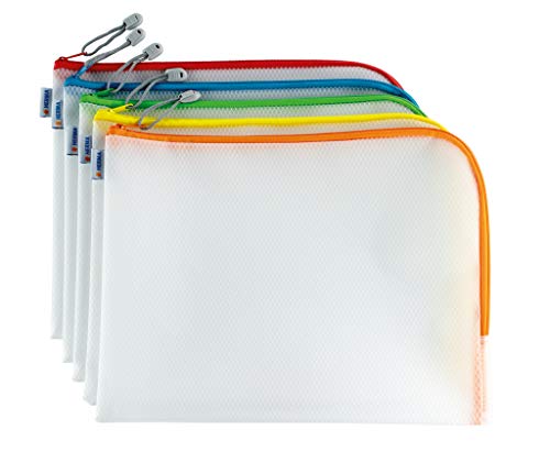 HERMA 20013 Dokumententasche A4 transparent bunt, 10 Stück - Große verschließbare Sichttaschen mit Zipper, Farbige Aufbewahrungstaschen für Laptop, Tablet, Dokumente, Unterlagen