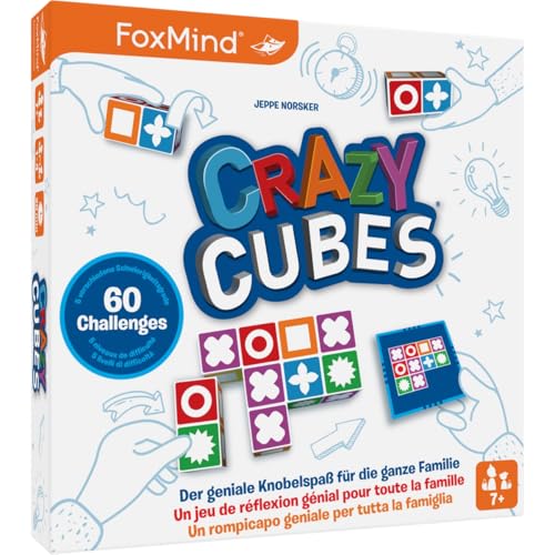 FoxMind Crazy Cubes 3100235, rasantes Würfelpuzzle für 1-4 Personen, Knobelspaß mit 60 Aufgaben für Kinder ab 7 Jahren