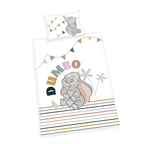 Herding Disney's Dumbo Bettwäsche-Set, Flanell Baumwolle, Mehrfarbig, 40 x 60 cm, 100 x 135 cm