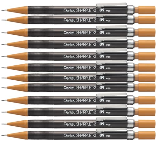 PENTEL Druckbleistift Sharplet 0,9mm, braun, mit nachfüllbarem Radierer und 2 Feinminen, 12 Stück