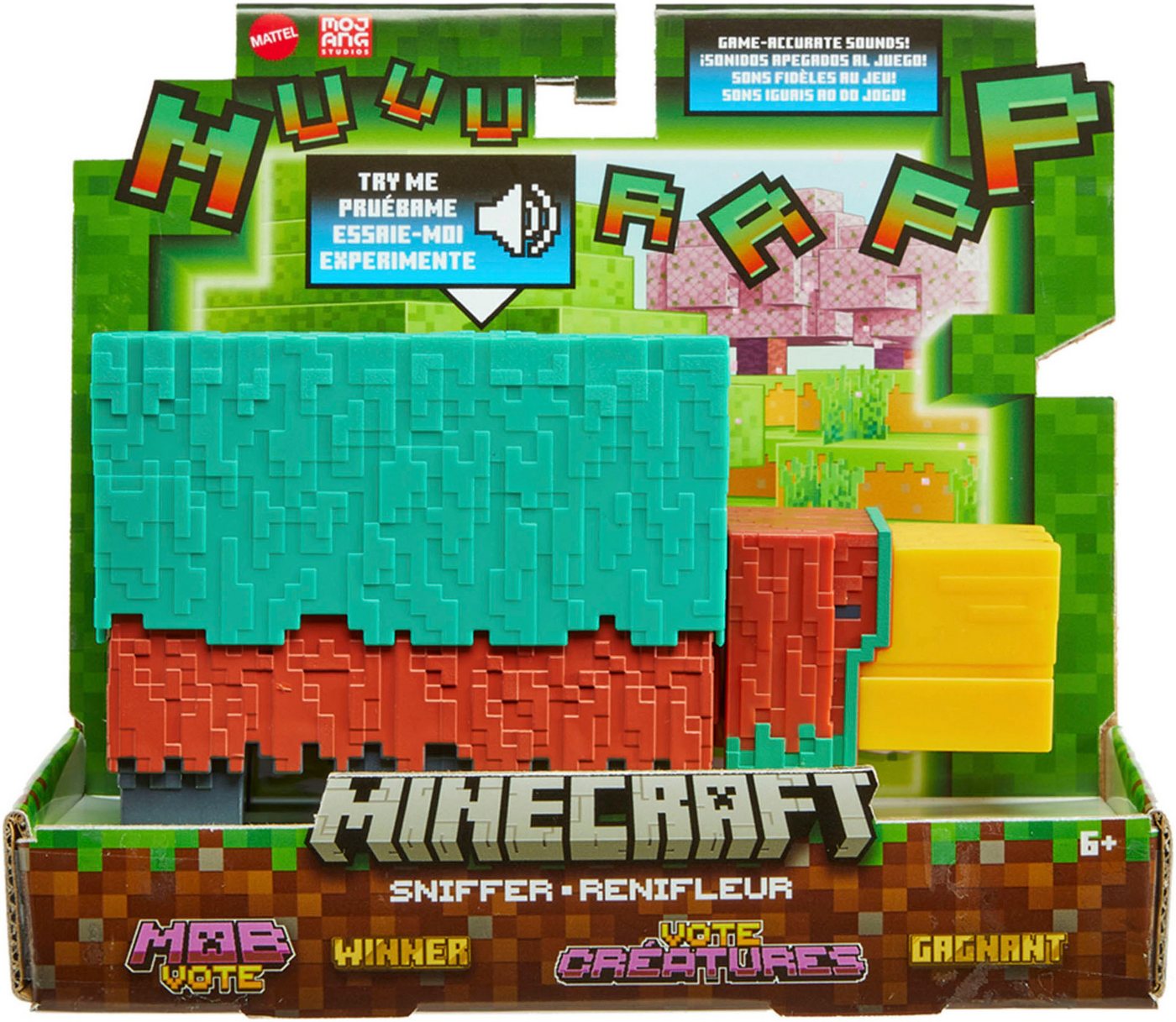 Mattel® Actionfigur Minecraft Schnüffler, mit Grunzgeräuschen, ca. 8 cm, pixeliges Design