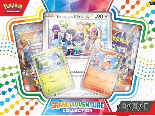 Pokémon TCG: Grand Adventure Collection, Sammelkarten Set mit 2 Folien-Promo-Karten (Sprigatito, Fuecoco) und 1 übergroßen Folien-Promo-Karte (Terapagos & Friends) sowie 4 Boosterpacks