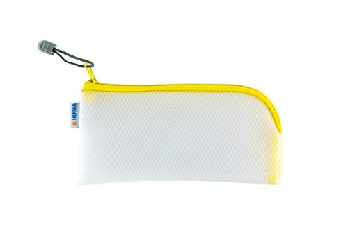 HERMA 20005 Reißverschlusstasche Reiseetui transparent gelb, kleine verschließbare Sichttasche mit Zipper, Kulturtasche für Handy, Ladekabel, Kosmetik, Stifte, Schlüssel
