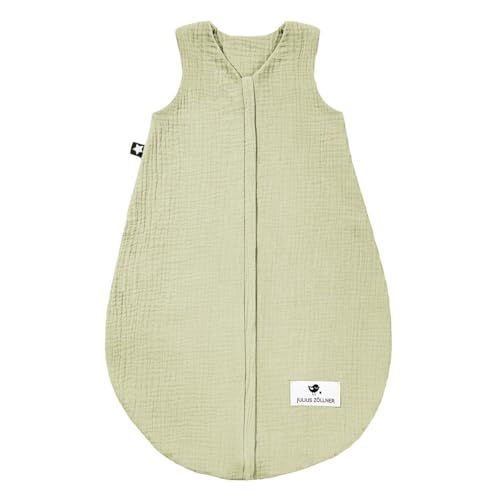 Julius Zöllner Musselin Sommerschlafsack lime, Größe 60 | aus weicher Musselin Baumwolle, sicher und schadstoffgeprüft, ideal für warme Sommernächte