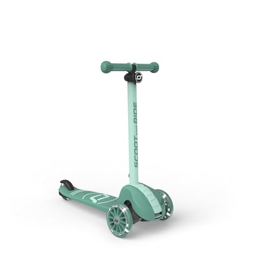 Scoot & Ride Highwaykick 3S, Kinderroller für 96-130 cm, höhenverstellbar, 2-fach Lenkung, LED-Räder, zusammenklappbar, Farbe: Forest