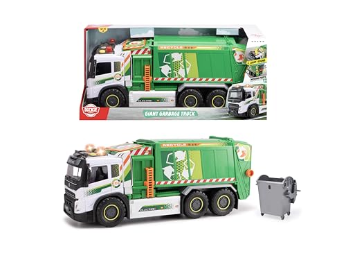 Dickie Volvo Giant Garbage Truck, 55 cm Müllauto mit Kippfunktion, Licht und Sound, grün-weiß