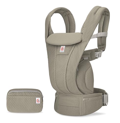 Ergobaby Omni Deluxe Mesh Babytrage, ergonomische Trageweise in Soft Olive, geeignet ab der Geburt bis 20,4 kg, optimale Luftzirkulation