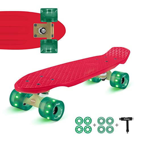 Fun Pro Skateboard Kinder ab 8 Jahre,für Jungen, Mädchen, Jugendliche & Erwachsene Anfänger, LED-Räder Penny Board, Wechselradset All-in-One Skate T-Tool, Kinder Skateboard ab 3 4 5 6 7 10 Jahre 55 cm - Preisvergleich