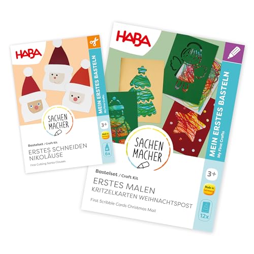 Haba Kreativset 2er Bastelsets Erstes Basteln Weihnachten, Bastelprojekte für Kinder mit Weihnachtsdeko und Grußkarten