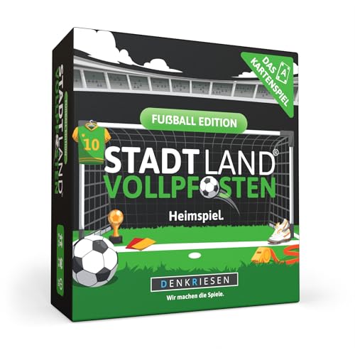 DENKRIESEN Stadt Land Vollpfosten® Das Kartenspiel – Fußball Edition | 200 Kategorien, 120 Spielkarten | Ab 8 Jahren | 3-6 Spieler | Familienspiel
