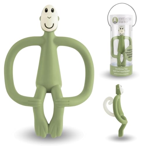Matchstick Monkey - Beißring Affe Original - Baby Zahnungshilfe, weiche Noppen, 100% Silikon, BPA-frei, ab 3 Monaten (olivgrün)