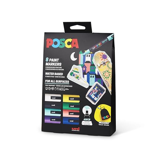 POSCA PC-5M Marker Set, 8 Farben inkl. Stoffbeutel, präzise Filzstifte für kreative Gestaltung