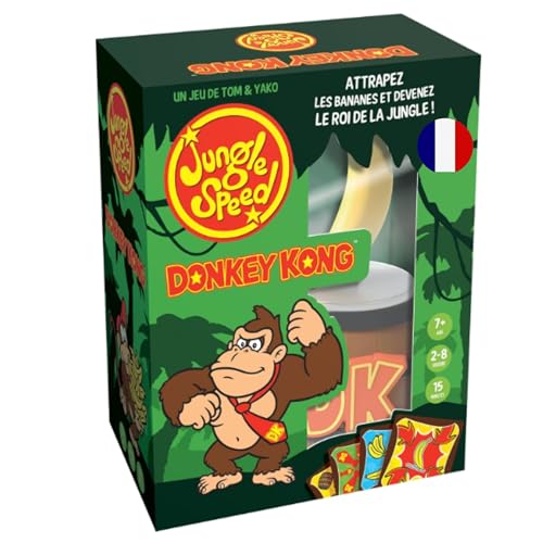 Asmodee Jungle Speed Donkey Kong, Geschicklichkeitsspiel für 2-10 Spieler, ab 8 Jahren, französische Version, Spieldauer 15 Minuten, mit Holztotem