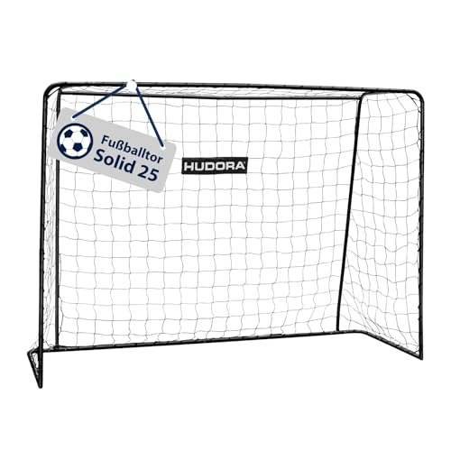 HUDORA Fußballtor Solid 25 - Standfestes Fußballtor für Kinder & Erwachsene - wetterfestes Fußballtor mit engmaschigem Polyester-Netz - Hochwertige Outdoor Torwand für Freizeit & Training
