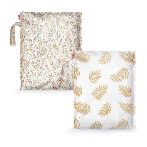 HECCEI WetBag Kindergarten Nassbeutel Windeltasche, 2 Stück, 100% wasserdicht und waschmaschinenfest, geräumiges Hauptfach, Snap-Haken, TPU-beschichtetes Polyester