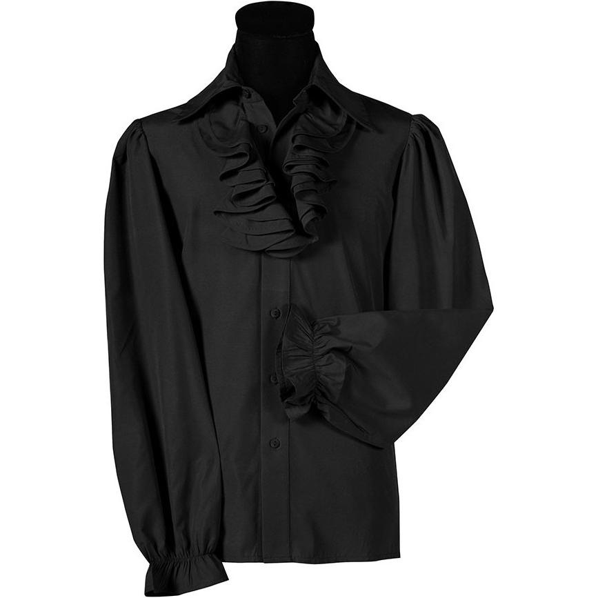 Thetru Herren Rüschenhemd mit Jabot Deluxe, weit geschnittener Kragen, geraffte Ärmelbündchen, 100% Polyester, Größe S
