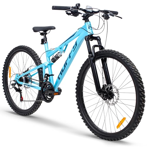 Huffy Marker, vollgefedertes 21-Gang-Mountainbike mit 26 Zoll Laufrädern und mechanischen Scheibenbremsen für Jugendliche und Erwachsene, Medium Stahlrahmen
